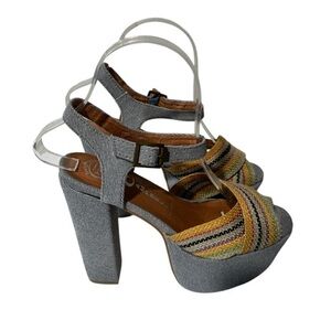 JEFFREY CAMPBELL Adi blue woven open toe platform sandal size 6